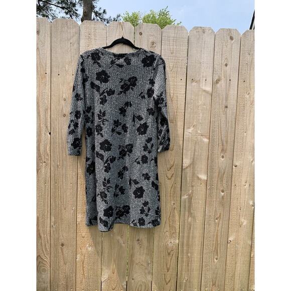 Apt. 9 Womens Sweater Dress grey Black Floral Ribbed Long Sleeve medium cottage - Picture 6 of 7